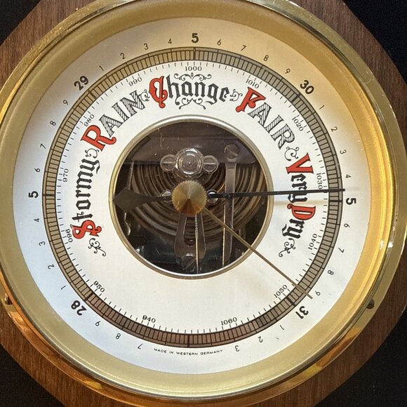 Vtg Western Germany Barometer Thermometer & Hygrometer Wood Wall Weather Station - Picture 3 of 8